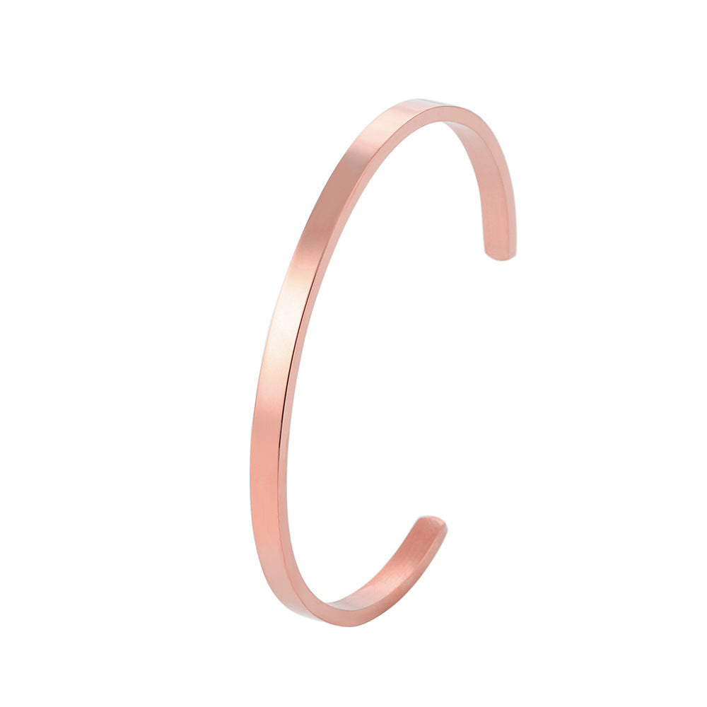 Shaped Titanium Steel Open-end Simple Glossy Bracelet - 4mm Rose Gold for Men MegaBDM