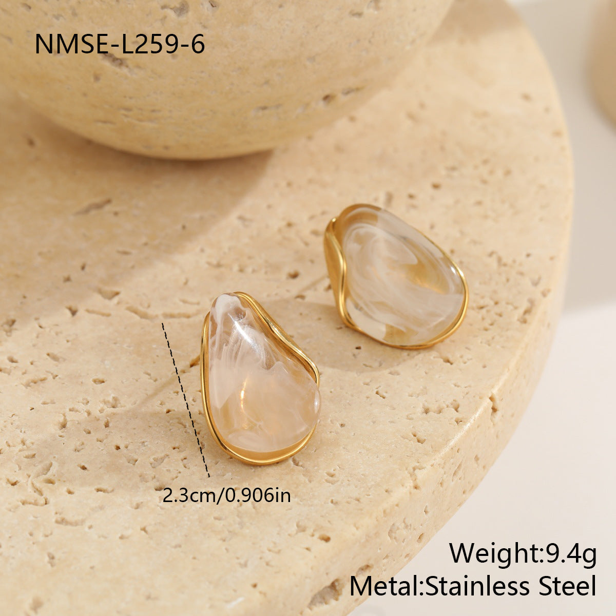 Women's High-grade Temperament Amber Resin For Light Luxury Minority Metal Patch Earrings - NMSE-L259-6 / 18K MegaBDM