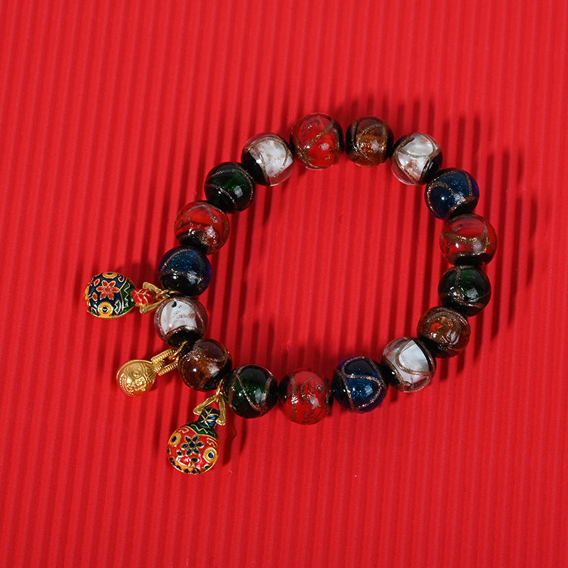 Gray Colored Glaze Chinese Style Colorful Swallowing Gold Bracelet - Five-Color Duobao + Swallowing Gold Beast / 12mm MegaBDM