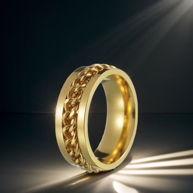 Men's Hip Hop Fashion Rotating Cold Niche Ring - 23-b-3 Fully Golden Chain Ring / No. 5 MegaBDM