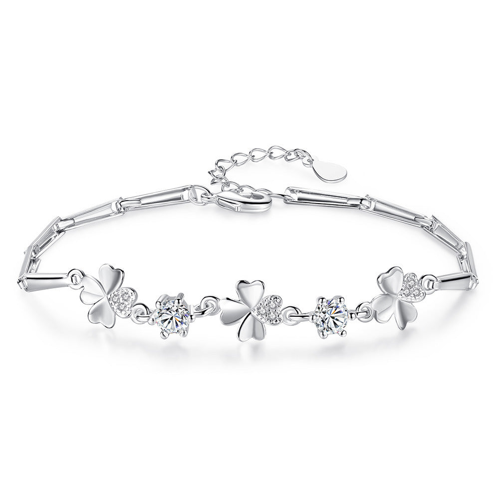 Version Sweet Temperament Female Four-leaf Clover Rotating Flower Sier Decoration Bracelet MegaBDM