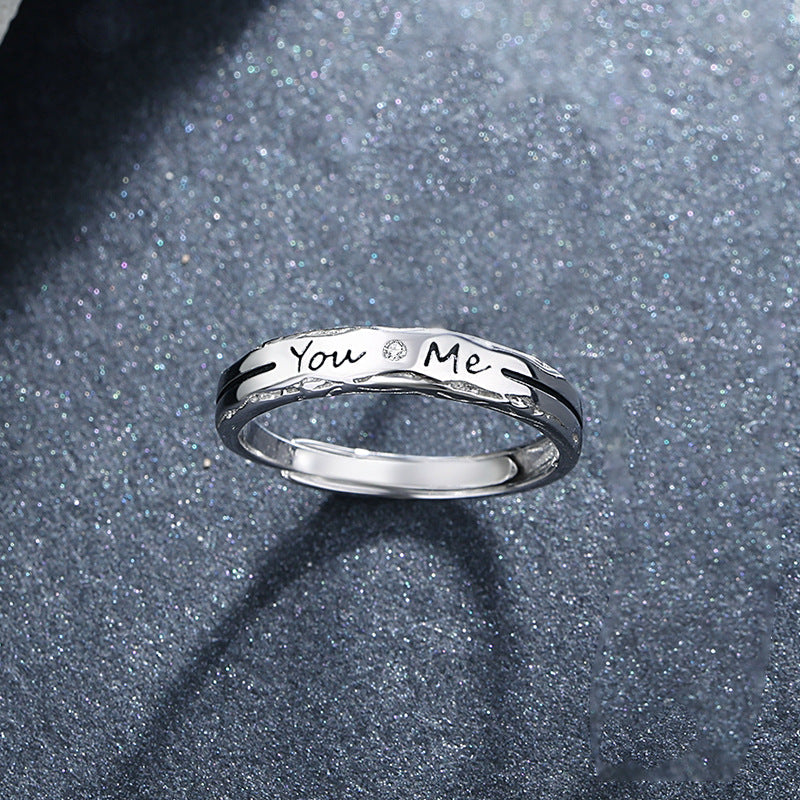 Couple Sterling Sier Korean Niche Design Simple English Rings - Forever Couple Ring Female / Adjustable Opening MegaBDM