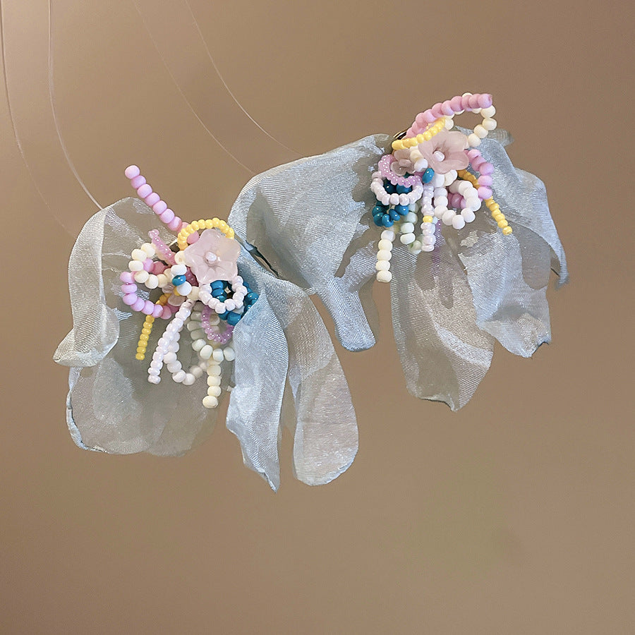 Women's Flower Shell Tassel Light Luxury High-grade Earrings - 47# Silver Needle-Cyan-Color MegaBDM