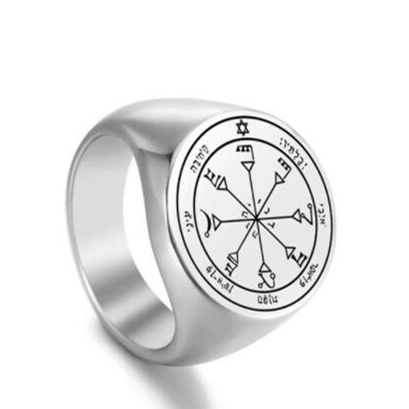 Steel Solomon Seal Jupiter Mars Mercury Moon Ring - 25 / No. 9 MegaBDM