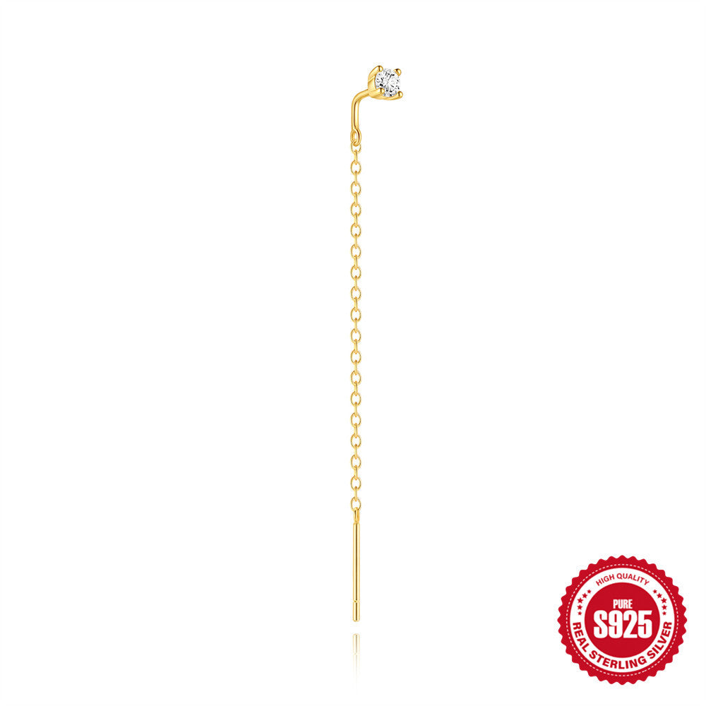Women's Sier Classic Single Chain Tassel Korean Style Niche Design Elegant Ear Line - Single Golden #2 MegaBDM