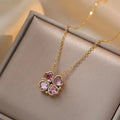 Women's Steel Cross Chain Open Close Four-leaf Flower Necklace - X0178 Pink MegaBDM