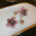 Zircon Butterfly Water Drop Ear Female Rings - 22# Silver Needle-Pink-Flower MegaBDM