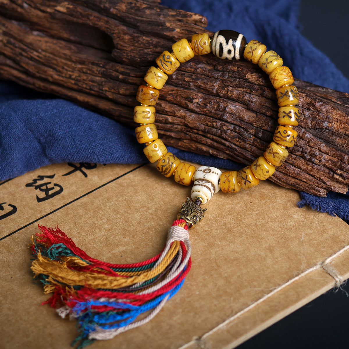 Bone Barrel Shaped Bead Crafts Tag Ethnic Bracelets - About 10mm Tibetan Accessories Yak Bone a Dai Bracelet MegaBDM