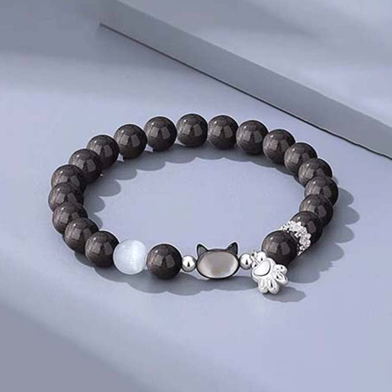Couple Fashion Cat Head Magnetic Cat's Paw Bracelet - Silver Stone (Wrist Size about 16cm) MegaBDM