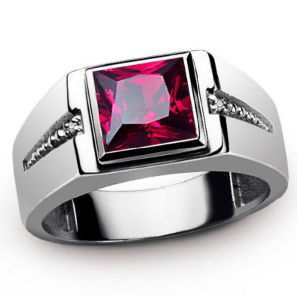 Men's Inlaid Multicolor Gemstone Trendy Ornament Rings - Red Diamond / No. 6 MegaBDM