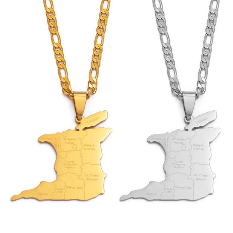 Women's & Men's Stainless Steel Trinidad Map City Name Pendants MegaBDM