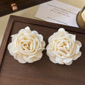 Needle Seaside Fairy Pearl Artificial Flower Tassel Female Stud Earrings - Beige Fabric Roses Ear Studs-about 6.3cm MegaBDM