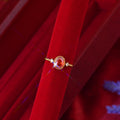 Zircon Real Gold Electroplated Open Female Temperament Light Luxury Design Ring - Pomegranate Red Egg-Shaped Open Ring MegaBDM