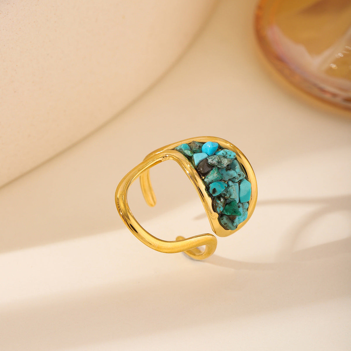 Stone Geometric Stainless Steel Gold Plated Simple Ring - DQ-W-2472-3 / Adjustable Opening MegaBDM