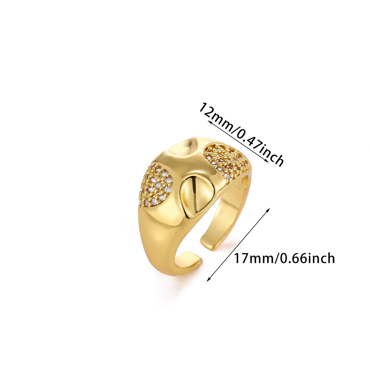 Luxury Geometric Inlaid Zircon Open Niche Trendy Ring - JZ8988G MegaBDM