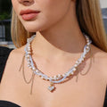 Lux Beaded Love Niche Design Twin Clavicle Chain Sweet Cool Necklaces MegaBDM