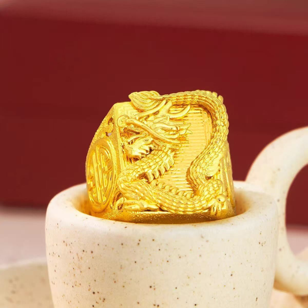 Men's Imitation Auspicious Dragon Open Man's Advanced Gold Ring MegaBDM