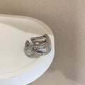 Women's Zircon Female Twin Pearl Opening Adjustable Rings - 02 Wave Style Zircon Ring MegaBDM