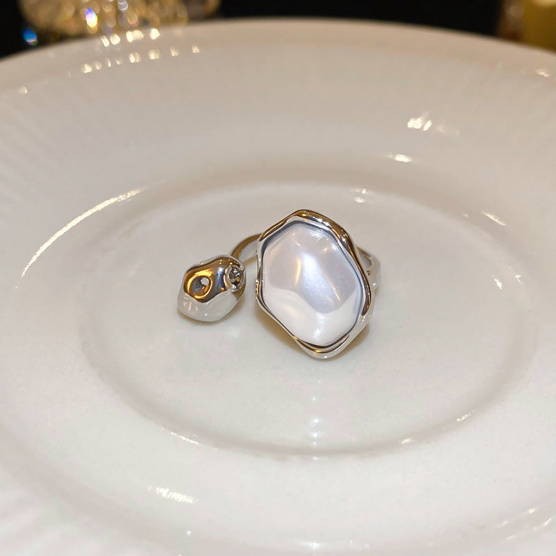 Rose Flower Love Pearl Light Luxury High Sense Ring - 22# Ring-Environmental Protection-Silver-Oval MegaBDM