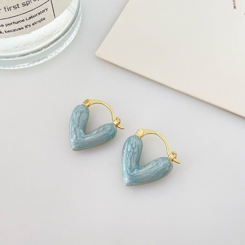 Love Heart Shape Female Design Unique Temperament Ear Earrings - Blue MegaBDM