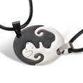 Steel Black White Cat Couple Creative Necklaces - Black and White Dog round Pair of Black Lines MegaBDM