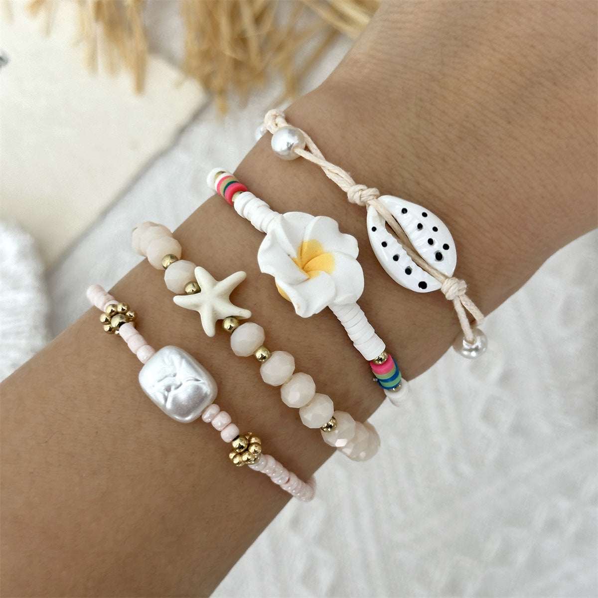 Holiday Female Summer Beach Dopamine Starfish Bracelet - Plumeria Rubra Starfish Beads Bracelet #0168 MegaBDM