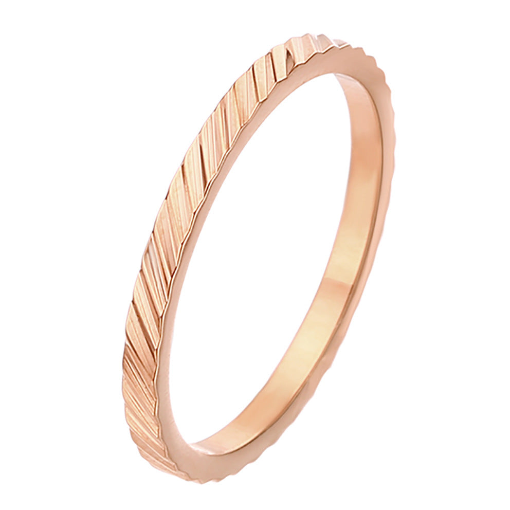 Design Sense Minority Simple Stainless Steel Wheat Rhombus Batch Flower Rings - Twill Rose Gold / No. 5 MegaBDM