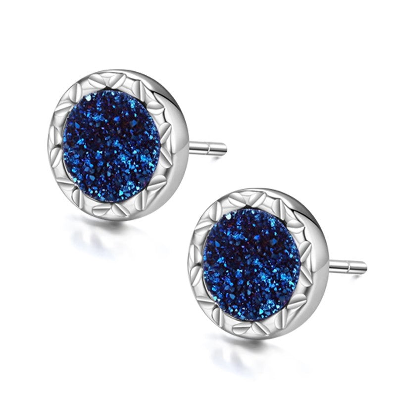 Men's Personality Black Agate High-grade Temperament Not Easy Earrings - Vug Blue Face Pair MegaBDM
