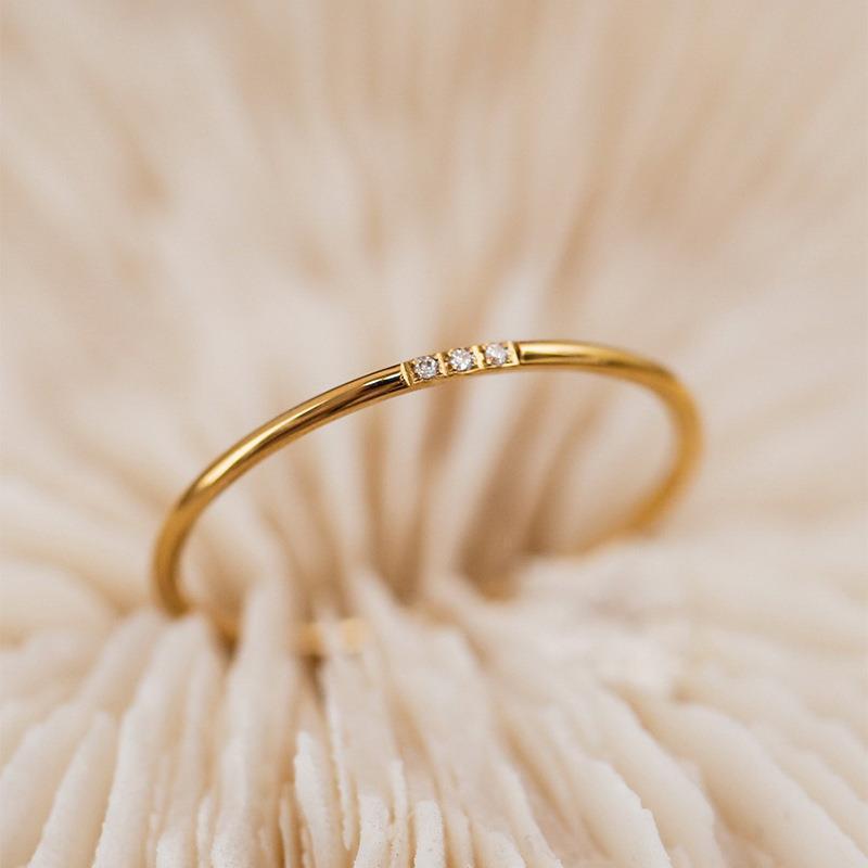 Women's Titanium Steel With Diamond Cold Design Index Finger Tail Fashion Ring - 3319 Three Tablets Rhinestone Ring-Gold / No. 5 MegaBDM