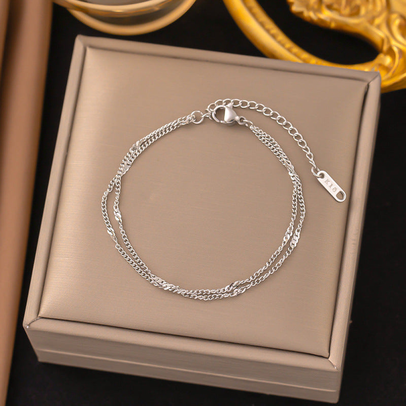 Titanium Steel Female Gold Fashion Light Luxury High Bracelets - 【E146】curb necklace bracelet steel color MegaBDM