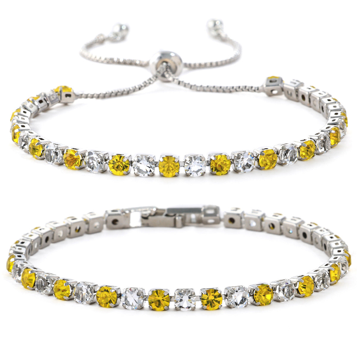 Women's Fashion Color Zircon High-grade Light Luxury Tennis Bracelet - Pulling Rope Buckle-Yellow and White MegaBDM
