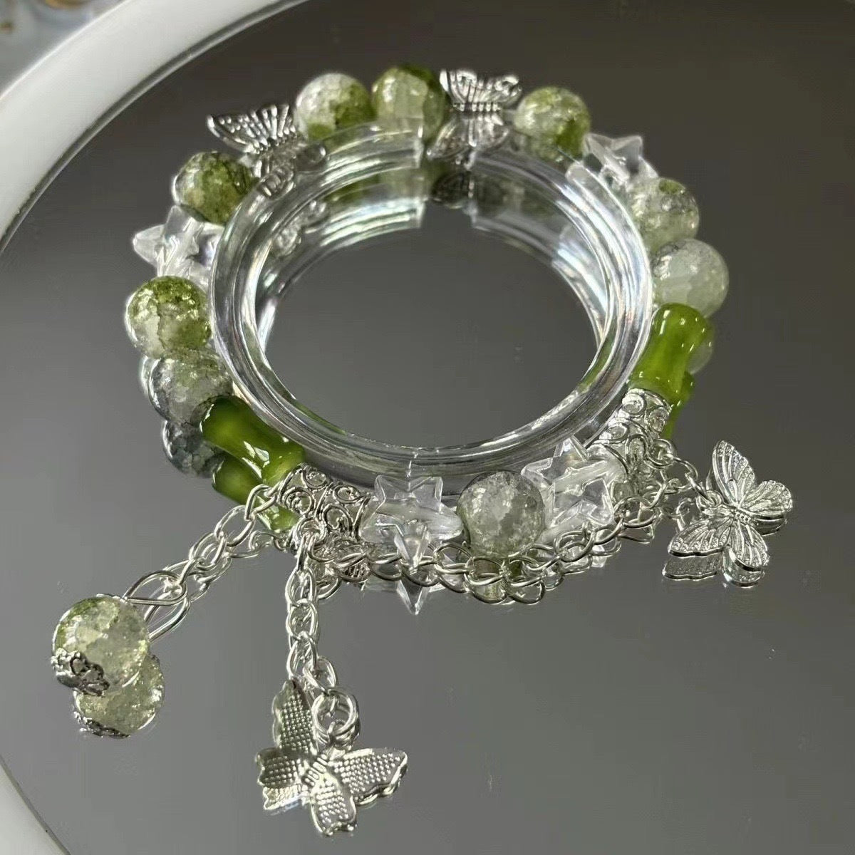 Time Of Sunrise Impression Niche Advanced Retro Beaded Light Luxury Bracelets - Bamboo Double Butterfly MegaBDM