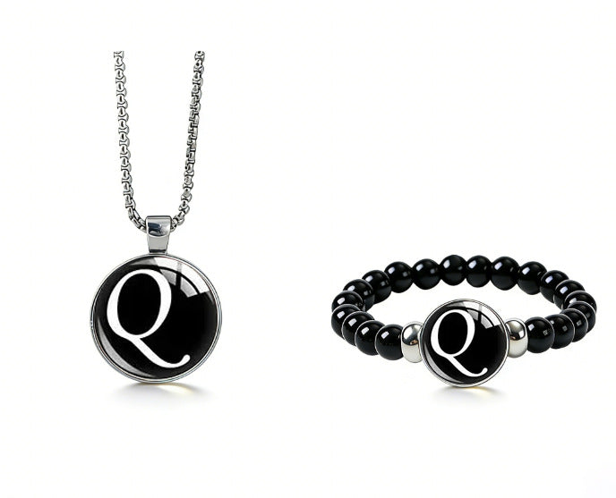 Women's Fashionable Black Time Stone With English Letters Necklace - Q MegaBDM