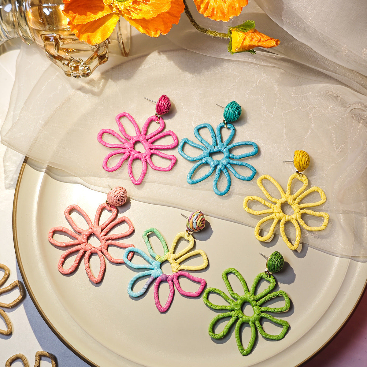 Female Personality Color Handmade Woven Raffia Earrings MegaBDM