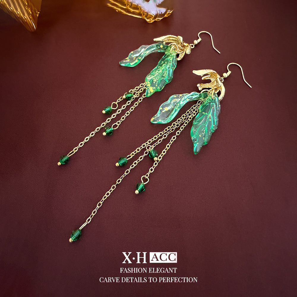 Elegant Zircon Butterfly Tassel Gentle Stylish Personality Stud Earrings - 43# Ear Hook-Crystal Tassel Leaves MegaBDM