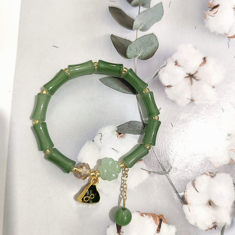 Aventurine Peace Buckle Bamboo Fresh Chinese Style Clover Bracelets - Q49 Bamboo Joint Dongling Green Zongzi Bracelet MegaBDM