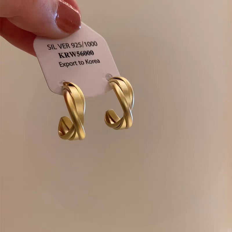 Women's Retro Affordable Luxury High-grade Ear Atmosphere Round Niche Earrings - Matte Gold Twist Earrings MegaBDM
