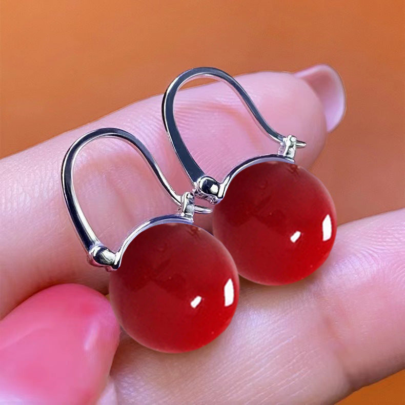 Shell Pearl Parvenu Gold Imitation White Rings - B03 [14mm Red Shell Pearls] Silver Earrings MegaBDM