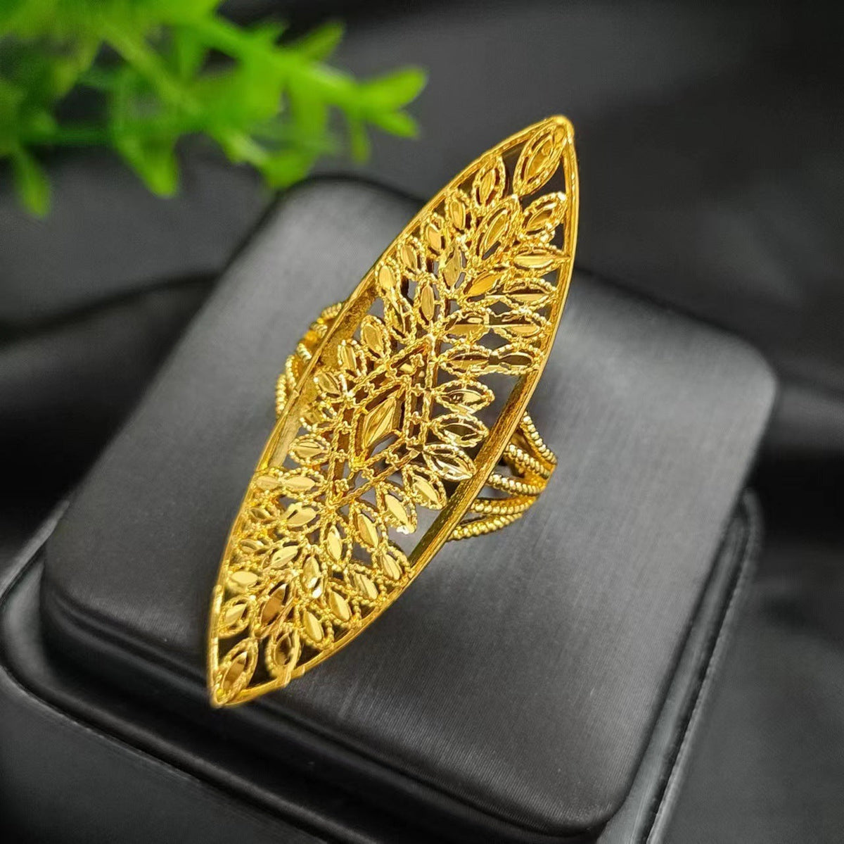 Women's Gold-plated Wheat Index Finger Does Not Fade Design Copper Ring - Ring 7 / Adjustable Opening MegaBDM