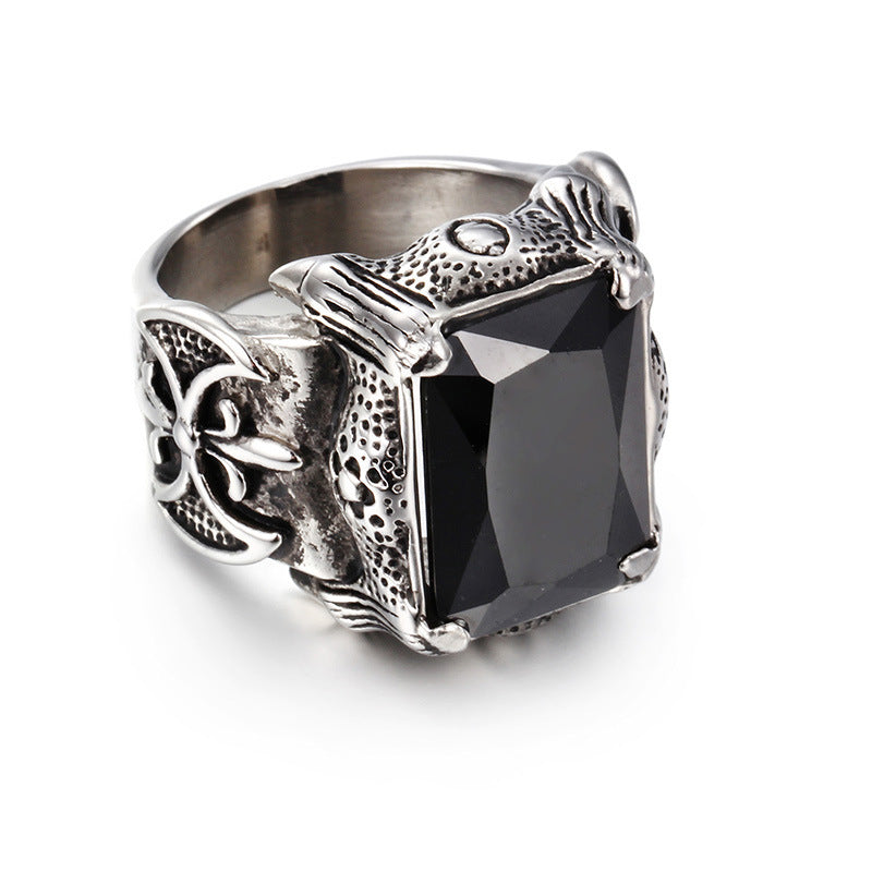 Men's Stainless Steel Hand Retro Punk Brother Ruby Titanium Rings - Steel Black / No. 12 MegaBDM