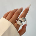 Glossy Surface Female Texture Water Drop Open Egg Face Ring - 06 White K 0775 MegaBDM