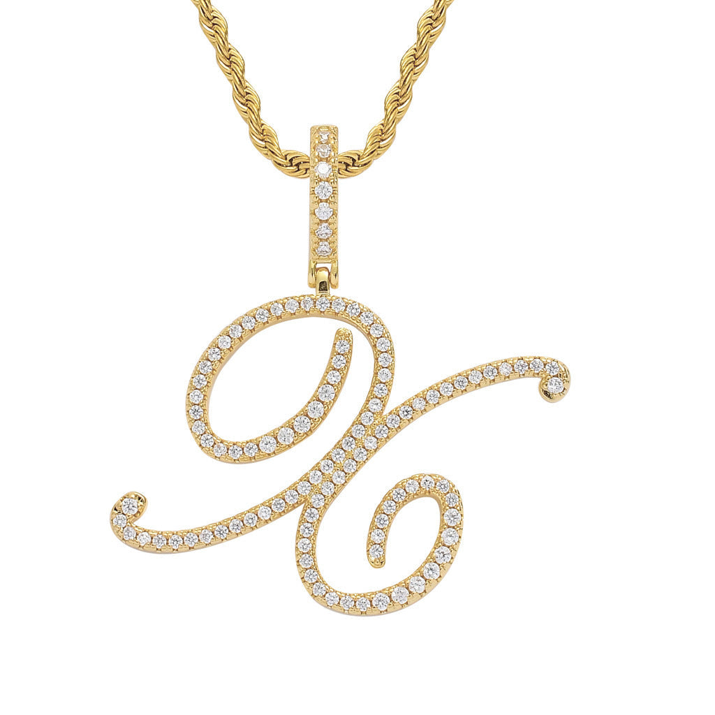 Body Grass English Letter Gold Inlaid Pendants - X (Gold) 60cm Hemp Flowers Chain MegaBDM