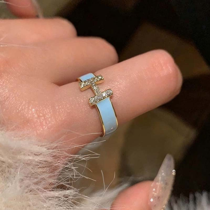 Women's Enamel Oil Dripping Craft Zircon White Cinnamon Milk Tea Brown Ring - RJZ-0081 Ring / Adjustable Opening MegaBDM