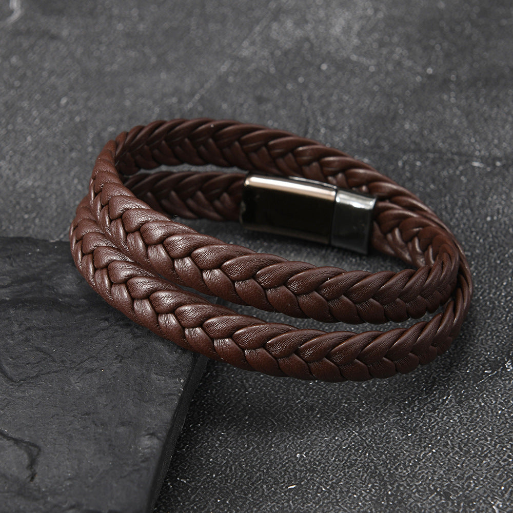 Women's & Men's Simple Fashion Couple Electroplated Steel Magnetic Bracelet - Brown MegaBDM