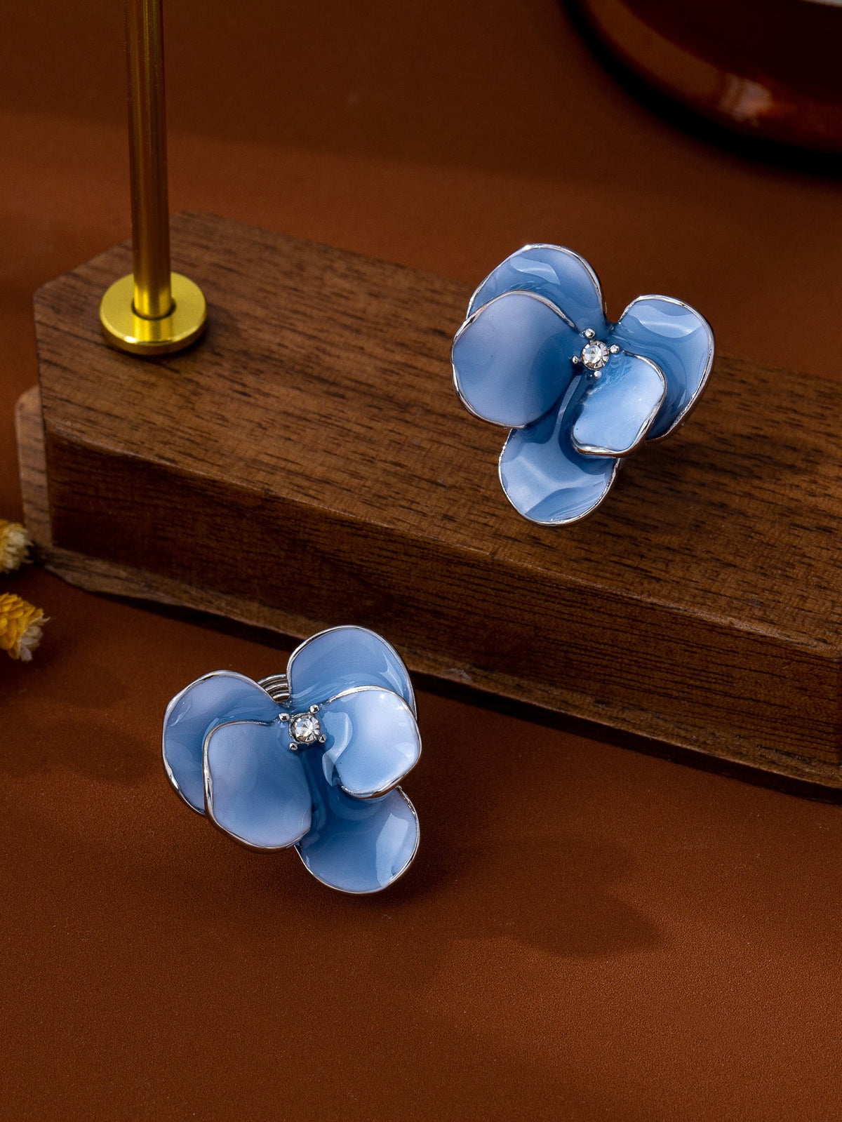 Women's Petal Pearl Mori Style Niche Design Stud Earrings - E53# Blue Ear Studs MegaBDM
