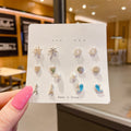 Women's Korean Style Metal Alloy Pearl High-grade Long Stall Light Stud Earrings - 38# Seven-Piece 5 Models MegaBDM