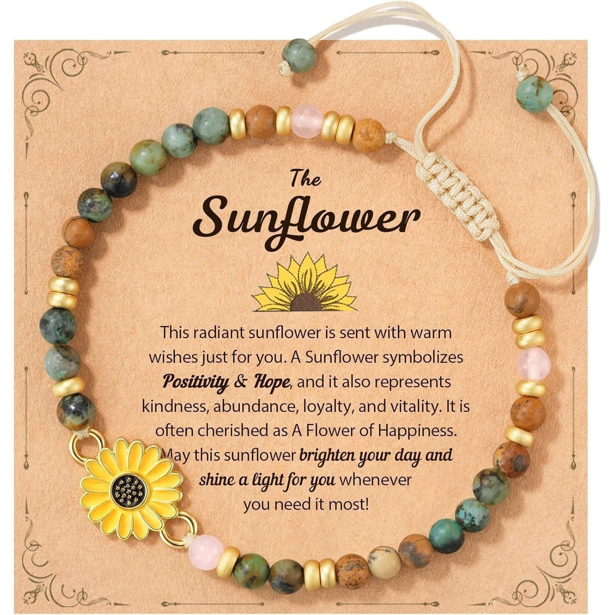 Stone Flower Woven Flat Knot Pastoral Style Gift Drawing African Bracelet - Sunflower Woven Bracelet Sunflower Card MegaBDM