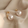 Women's Sier Pin Korean Style High Sense Special Earrings - 12# Curved Large Pearl MegaBDM