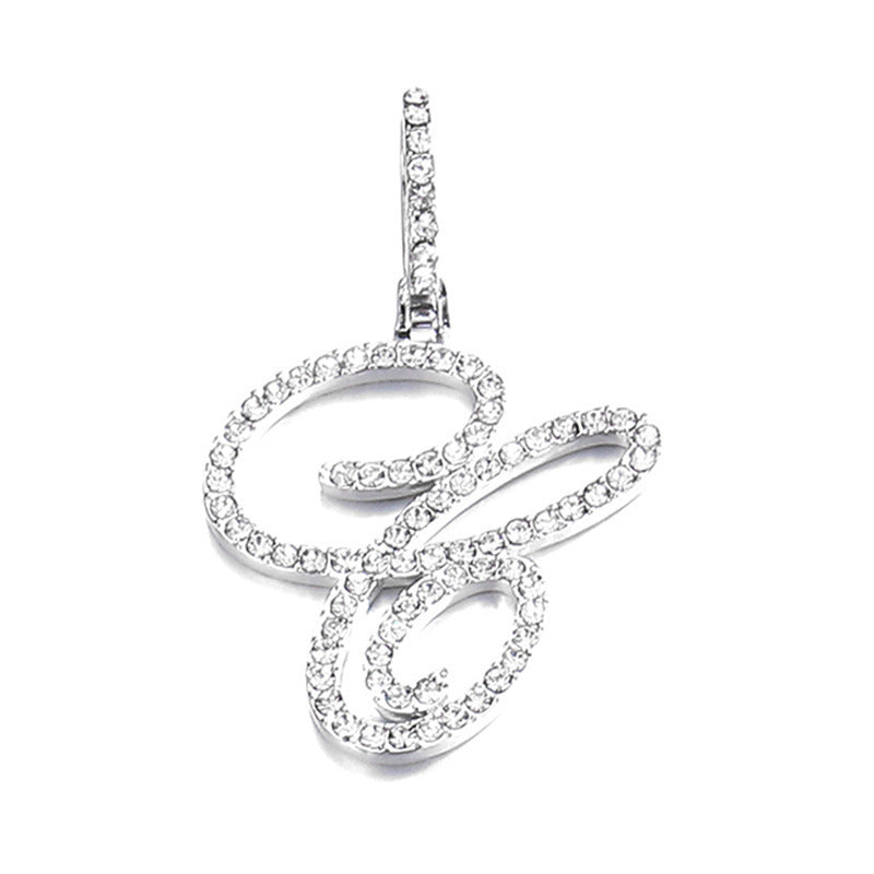 Women's & Men's Micro Inlaid Zircon Grass English Letter Pendants - C (Including Chain) Silver MegaBDM