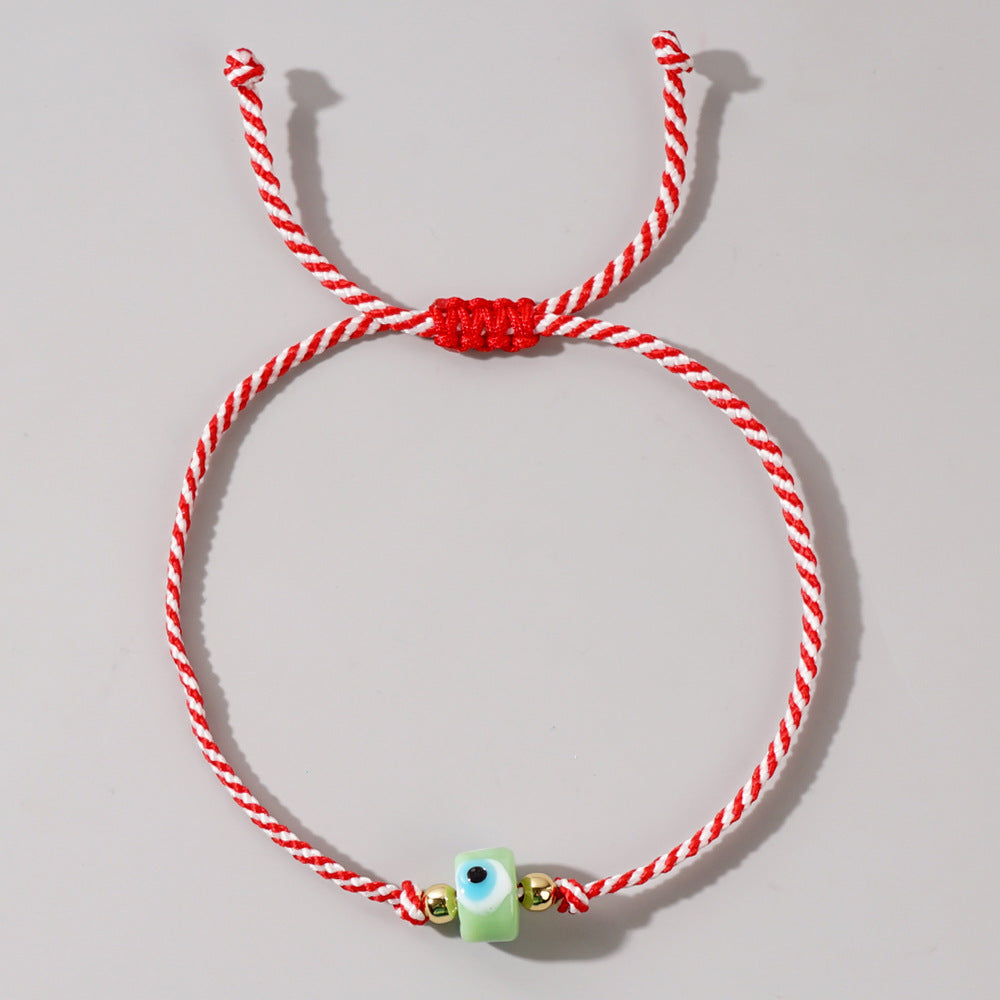 Women's & Men's Glass Devil's Eye Woven Hand Strap Adjustable Red Rope Bracelet - C-B23111501F MegaBDM